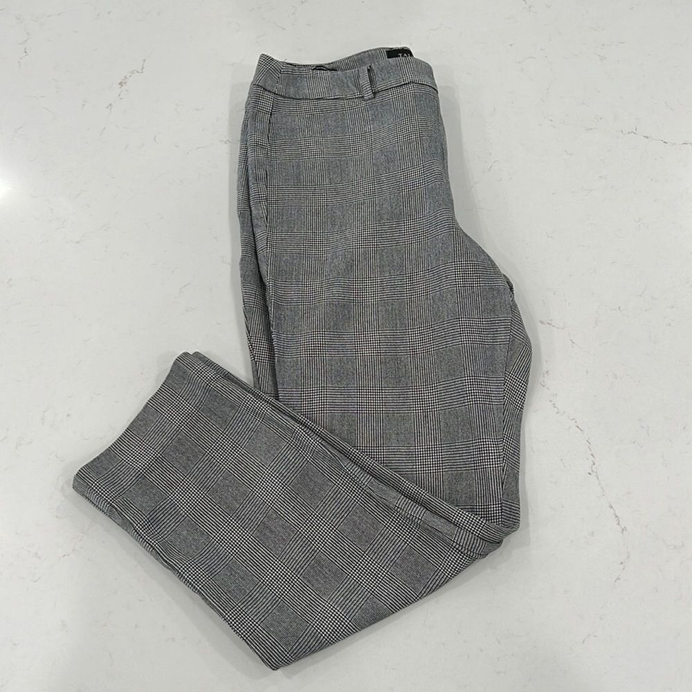 Talbots High Waist Straight PANTS - 6P Petite - Herringbone Black Flat Front